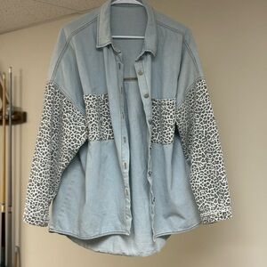 Leopard print patch work jean jacket
